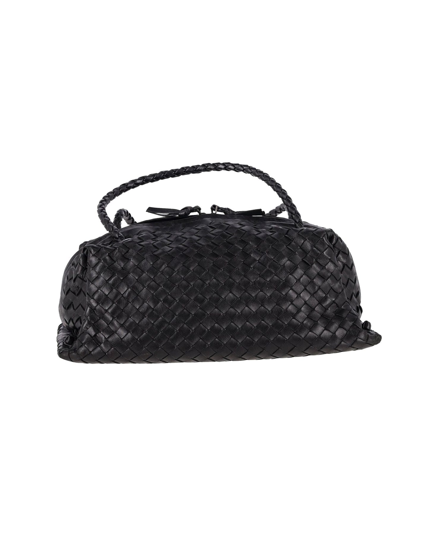 Luxury Bottega Veneta Intrecciato Tote Bag with Braided Handles in Black Leather