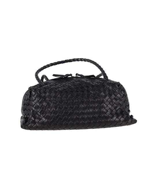 Luxury Bottega Veneta Intrecciato Tote Bag with Braided Handles in Black Leather