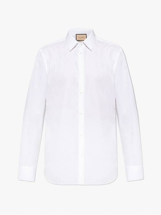 Luxury Gucci Trending 2025 Double G Cotton Silk Long Sleeve Shirt White