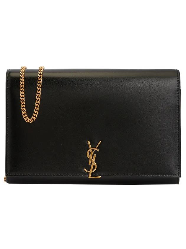 Luxury Saint Laurent Monogram Chain Glossy Leather Shoulder Bag Black