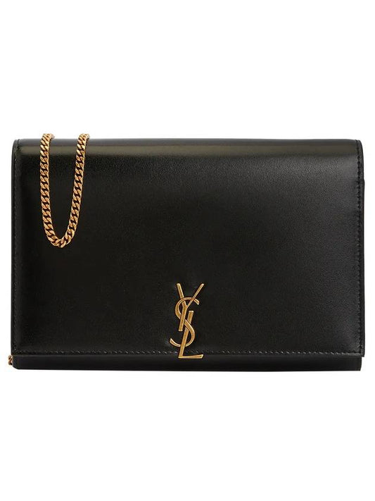 Luxury Saint Laurent Monogram Chain Glossy Leather Shoulder Bag Black