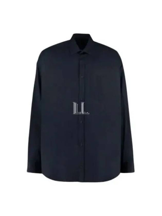 Luxury Balenciaga Micro Canvas Oversized Cocoon Long Sleeve Shirt Midnight Blue
