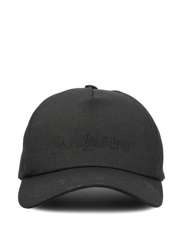 Luxury Saint Laurent Embroidered Logo Gabardine Weave Cotton Ball Cap Black