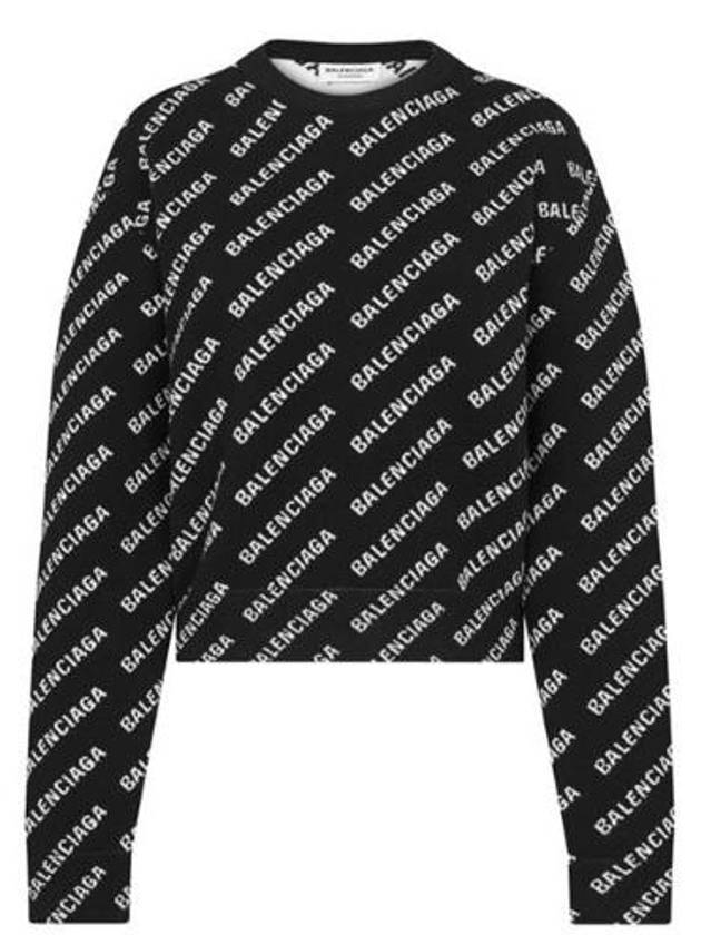 Luxury Balenciaga All-Over Mini Logo Wool Knit Top Black