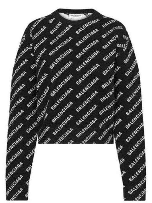 Luxury Balenciaga All-Over Mini Logo Wool Knit Top Black