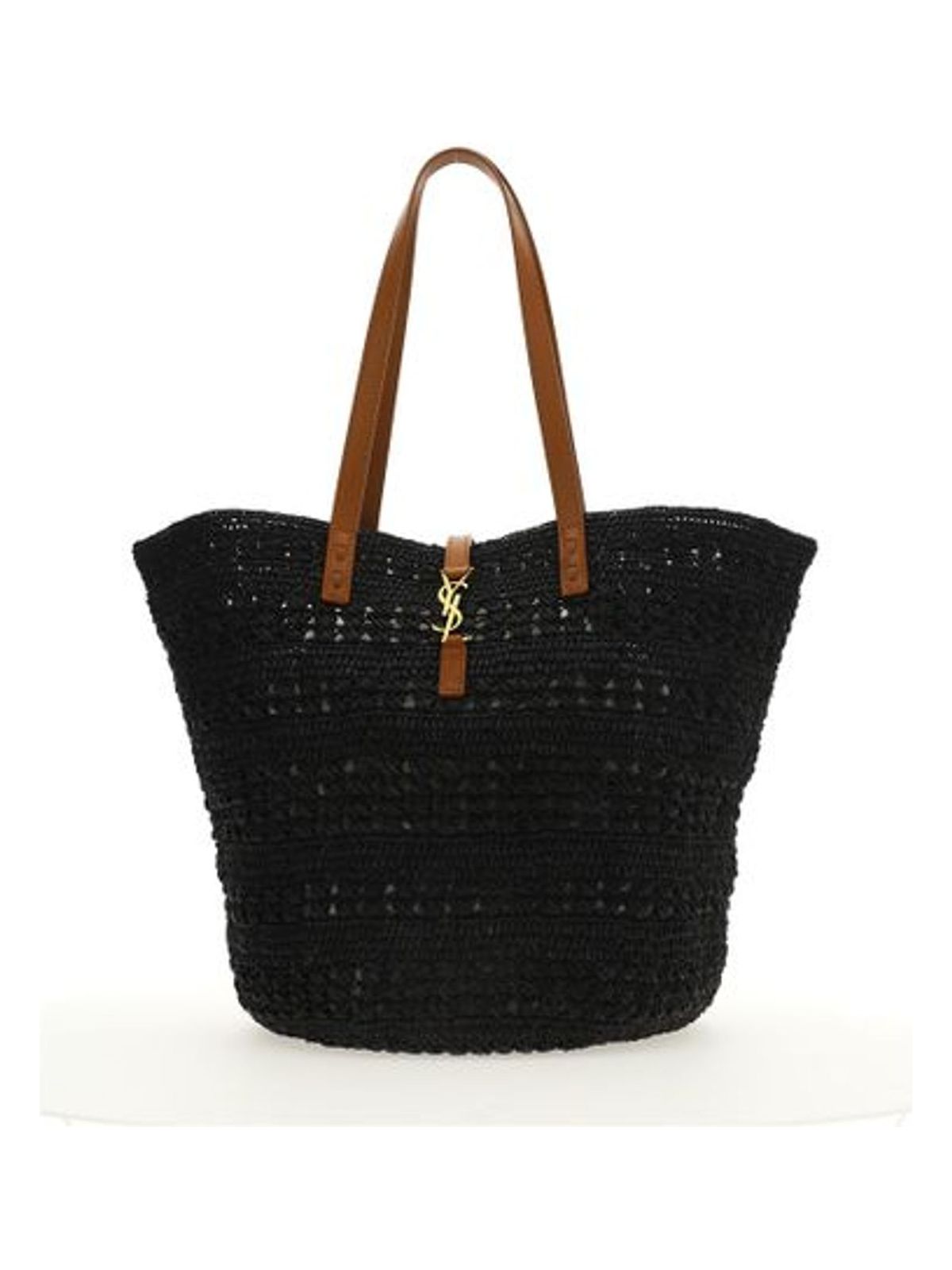 Luxury Saint Laurent Women's Raffia Tote Bag With Monogram in Black | 688221GAAAC