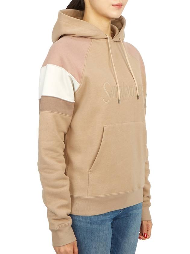 Luxury Saint Laurent Front Logo Cotton Hoodie Beige