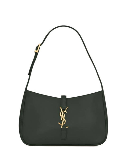 Luxury Saint Laurent Le 5 A 7 Smooth Leather Hobo Shoulder Bag Dark Green