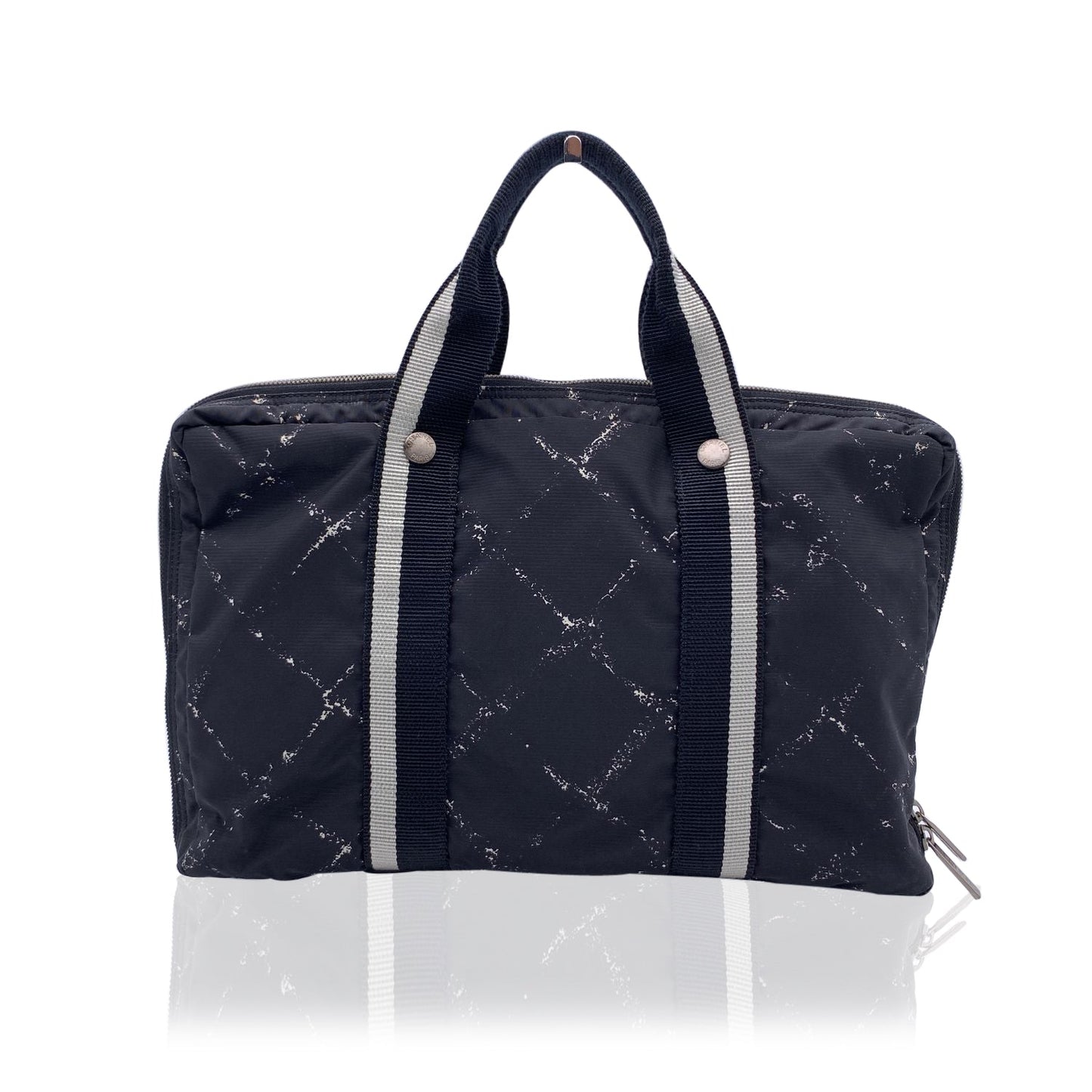 Luxury Chanel Vintage Black Nylon Canvas Old Travel Line Satchel Bag
