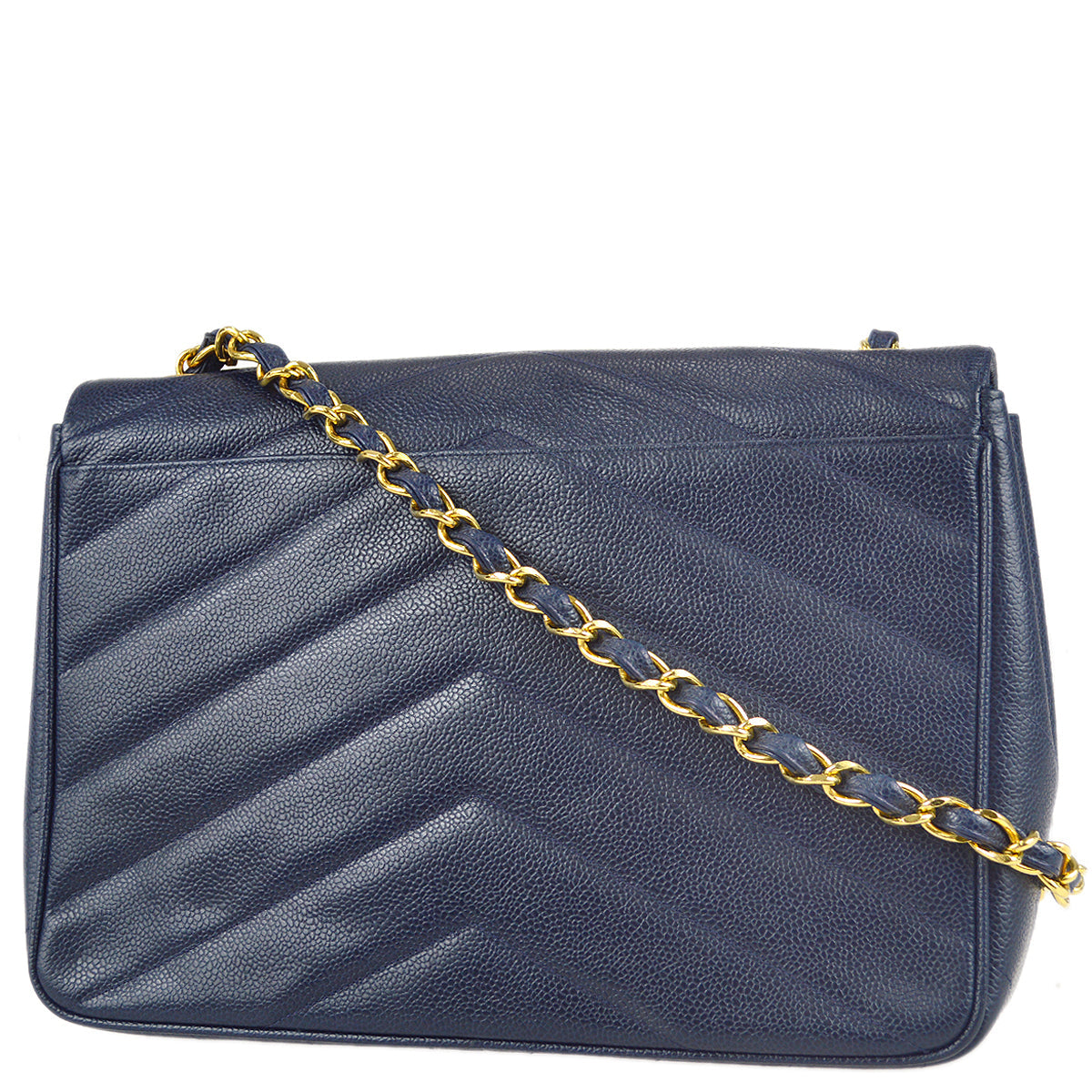 Luxury Chanel 1994-1996 Navy Caviar Jumbo Chevron Letter Flap Bag