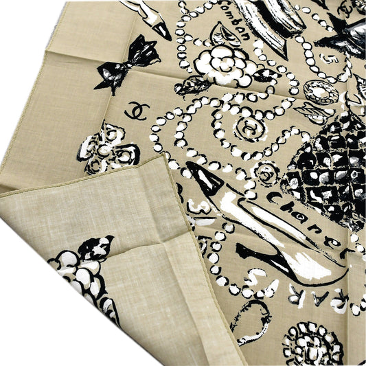 Luxury Chanel Icon Scarf Beige Small New