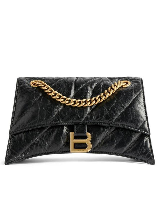 Luxury Balenciaga Women's Crush Logo Gold Chain Small Shoulder Bag Black