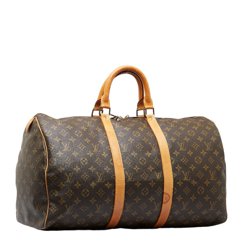Louis Vuitton Monogram Keepall 50 Boston Bag M41426 Brown PVC Leather  Louis Vuitton
