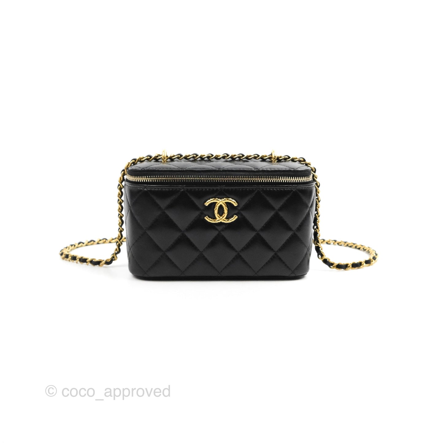 Chanel Vanity with Double Chain Black Shiny Lambskin 23C