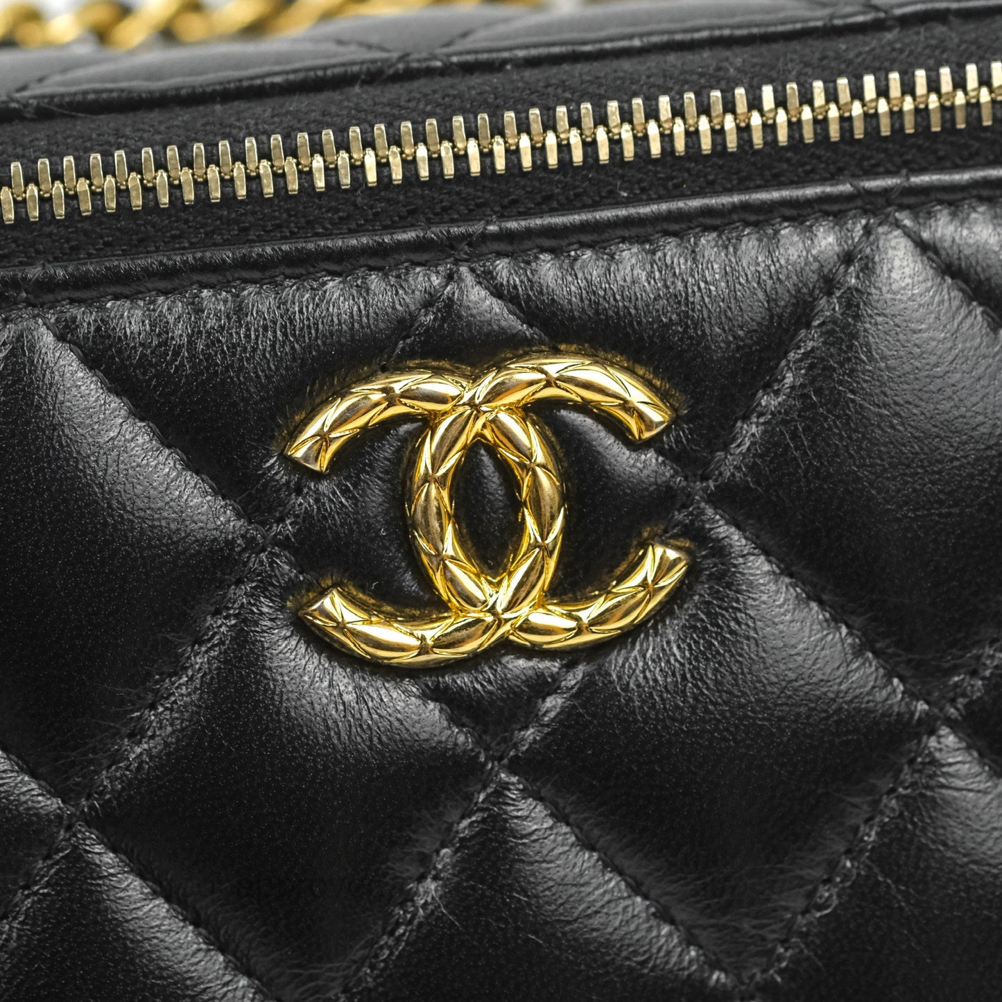 Chanel Vanity with Double Chain Black Shiny Lambskin 23C