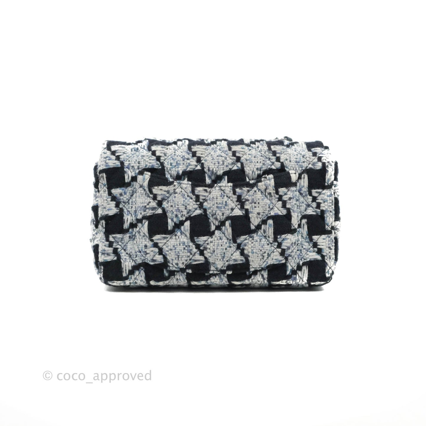 Chanel Classic Mini Rectangular Flap Blue Black Tweed Silver Hardware