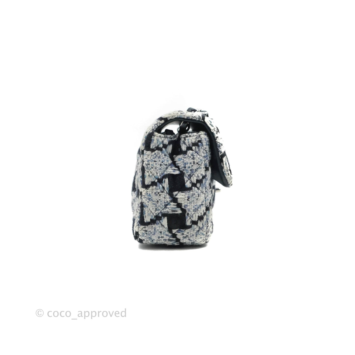 Chanel Classic Mini Rectangular Flap Blue Black Tweed Silver Hardware