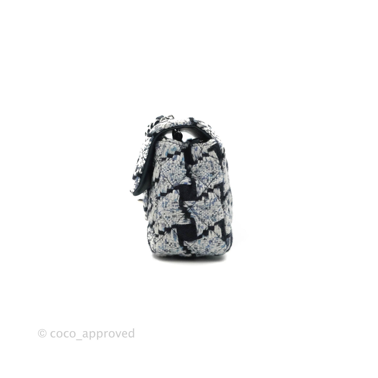 Chanel Classic Mini Rectangular Flap Blue Black Tweed Silver Hardware
