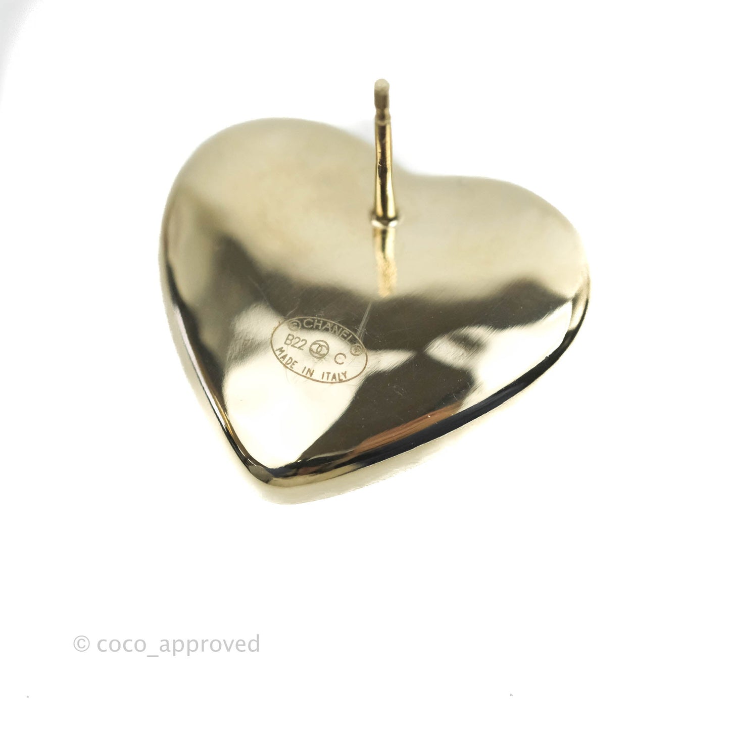Chanel Pearl CC Heart Earrings Gold Tone 22C