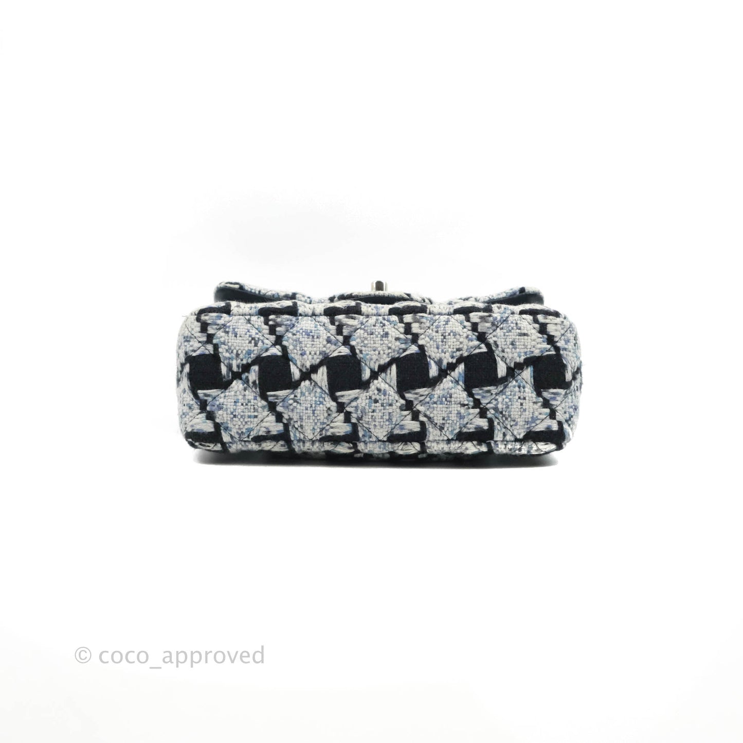 Chanel Classic Mini Rectangular Flap Blue Black Tweed Silver Hardware