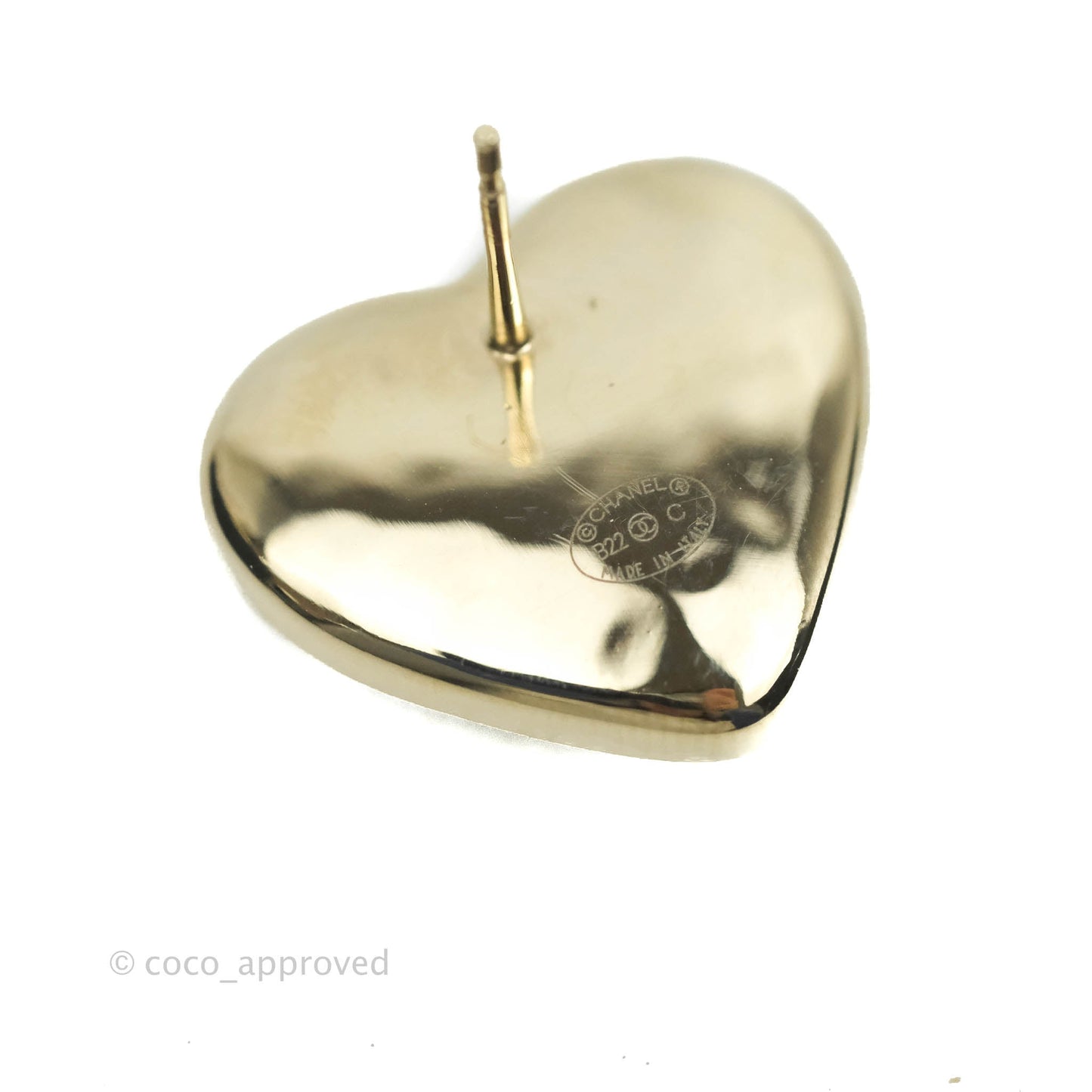 Chanel Pearl CC Heart Earrings Gold Tone 22C