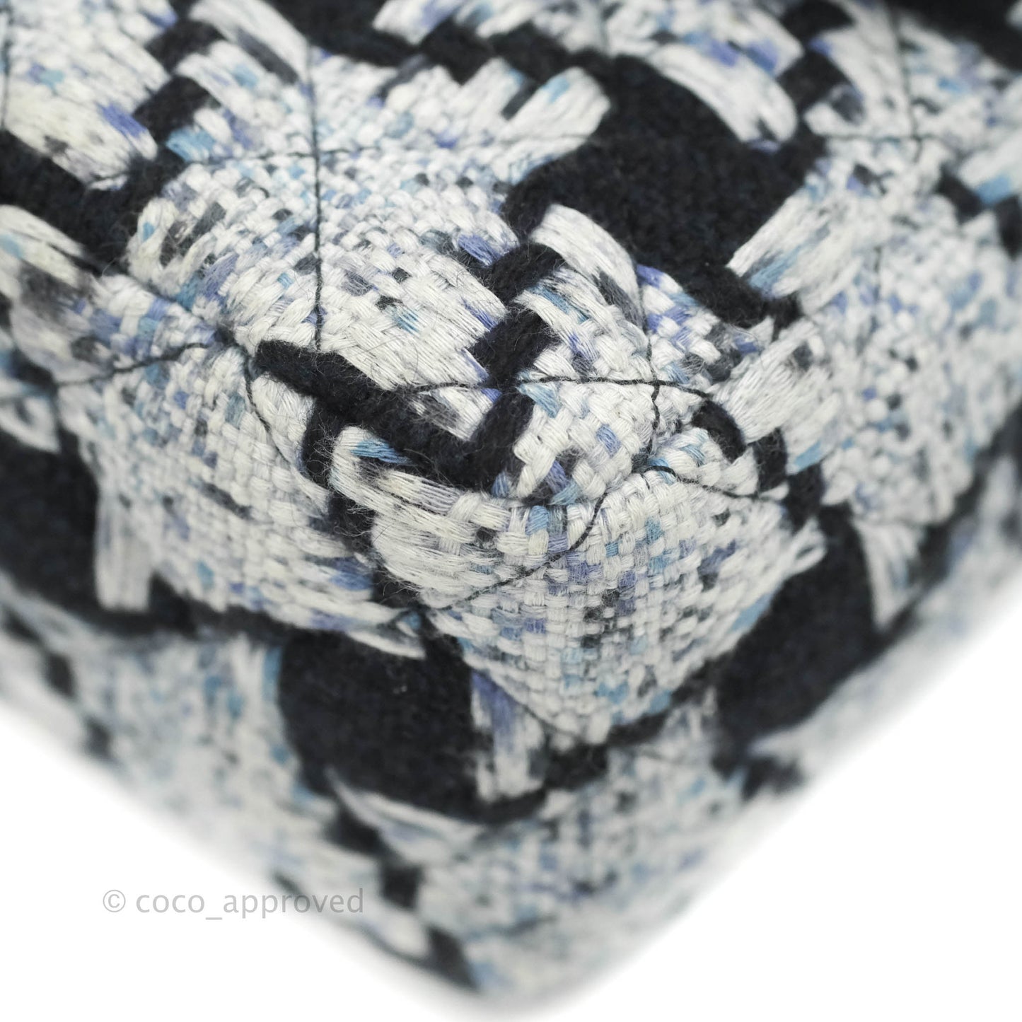 Chanel Classic Mini Rectangular Flap Blue Black Tweed Silver Hardware