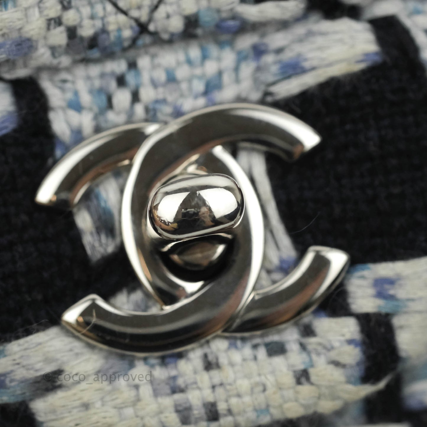 Chanel Classic Mini Rectangular Flap Blue Black Tweed Silver Hardware