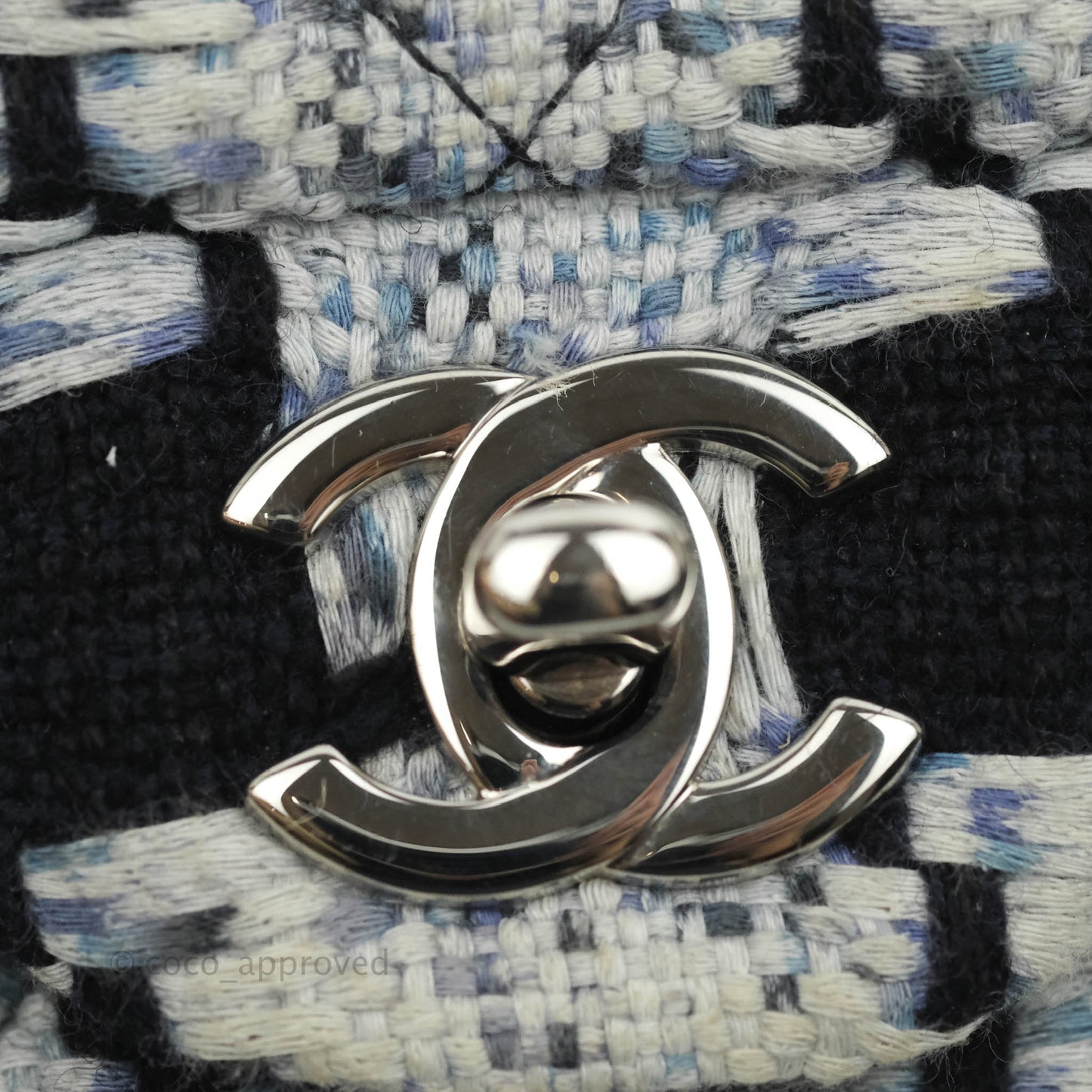Chanel Classic Mini Rectangular Flap Blue Black Tweed Silver Hardware