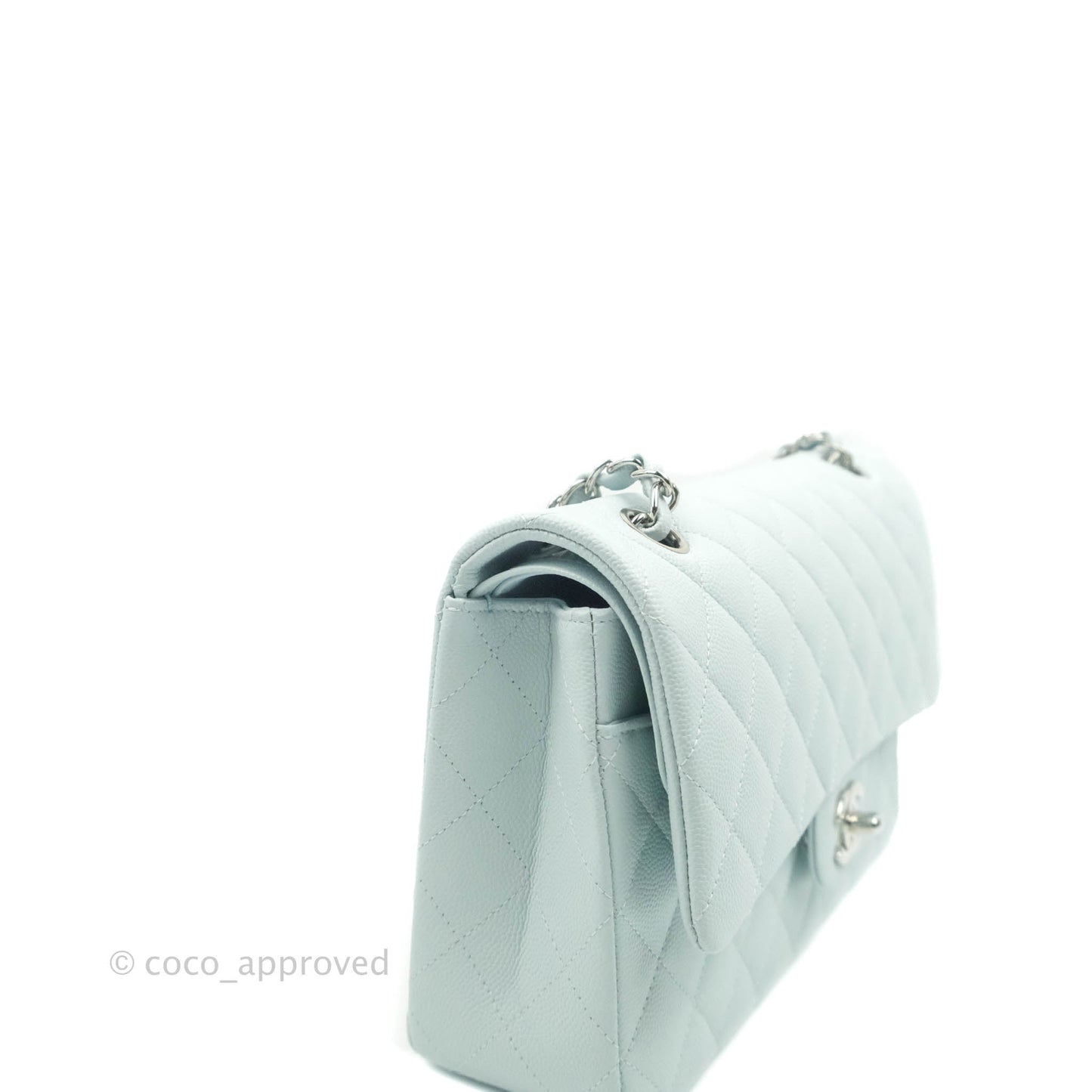 Chanel Classic M/L Medium Double Flap Blue Caviar Silver Hardware 21K