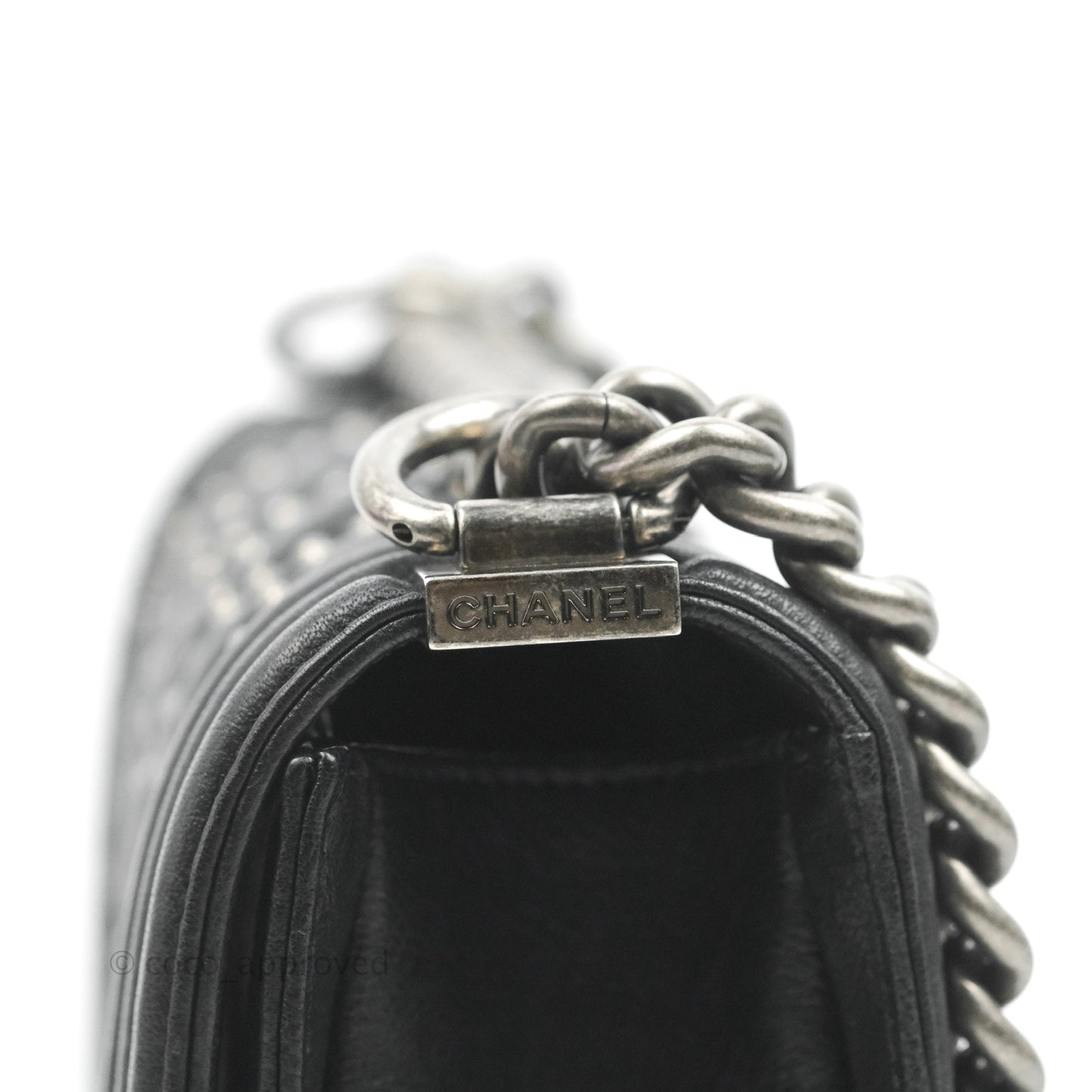 Chanel Quilted Small Boy Studded Bag Black Aged Calfskin Ruthenium Hardware