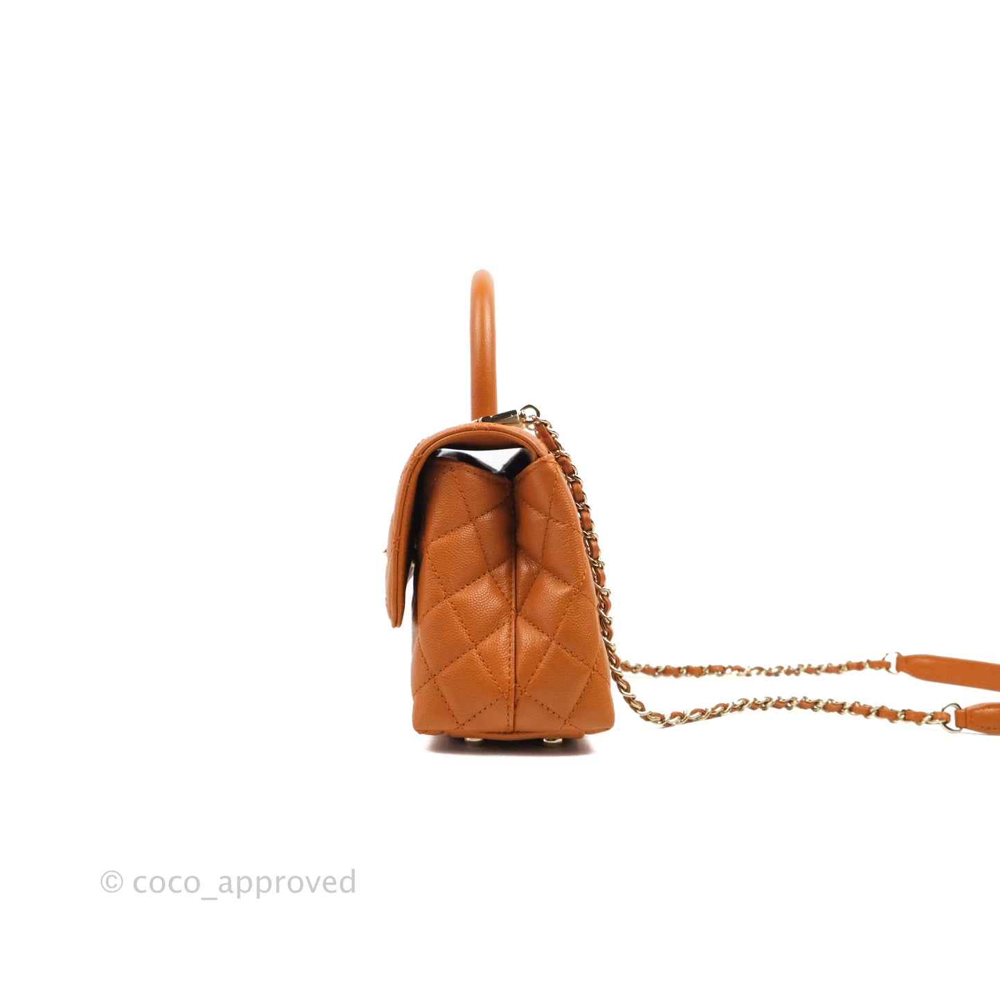 Chanel Small Coco Handle Quilted Caramel Caviar Gold Hardware 21A