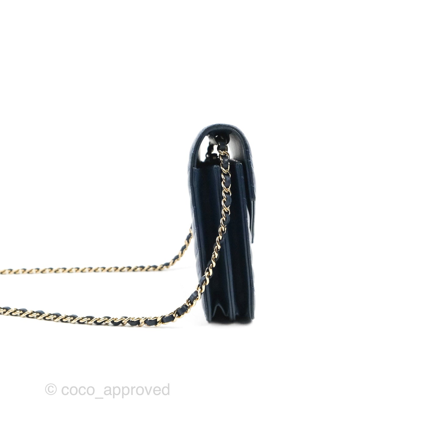 Chanel Square WOC Wallet On Chain Blue Lambskin Chevron Gold Hardware