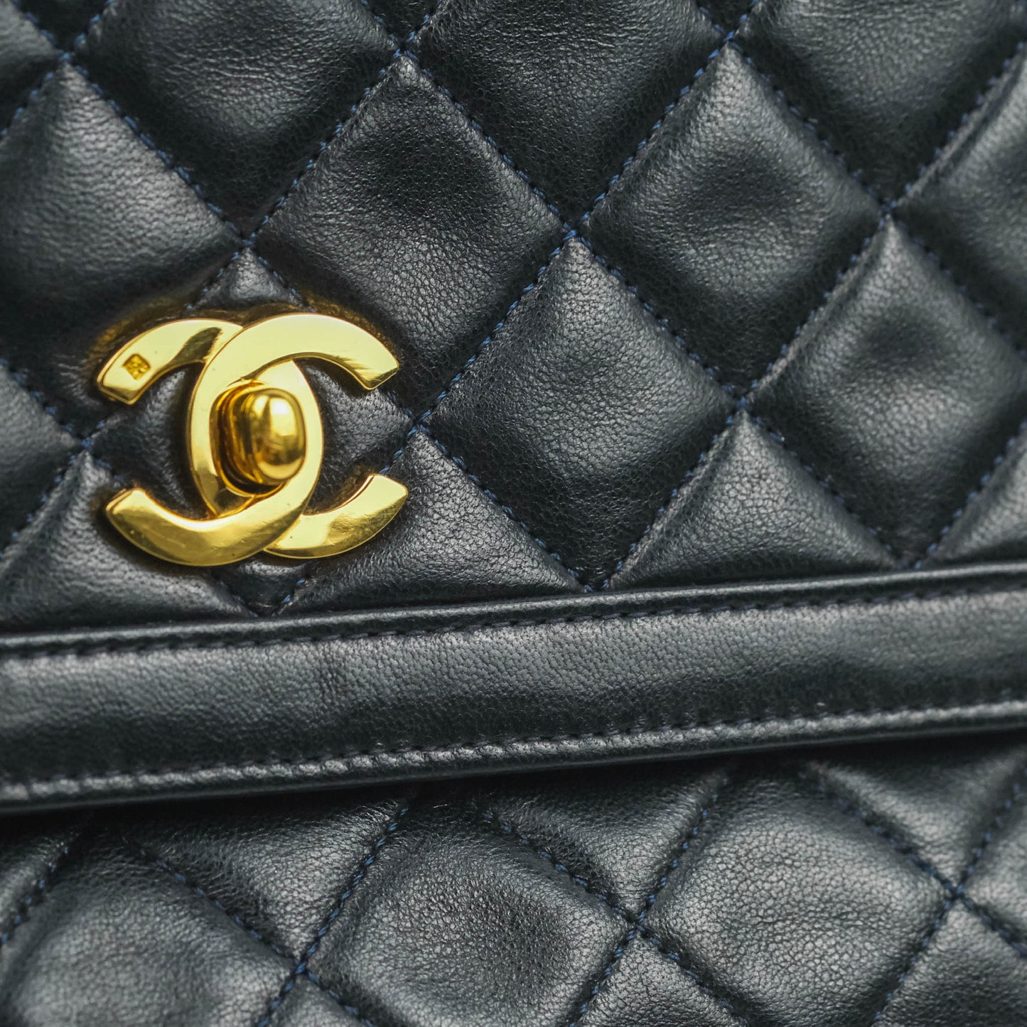 Chanel Vintage Quilted Flap Bag Navy Lambskin 24K Gold Hardware