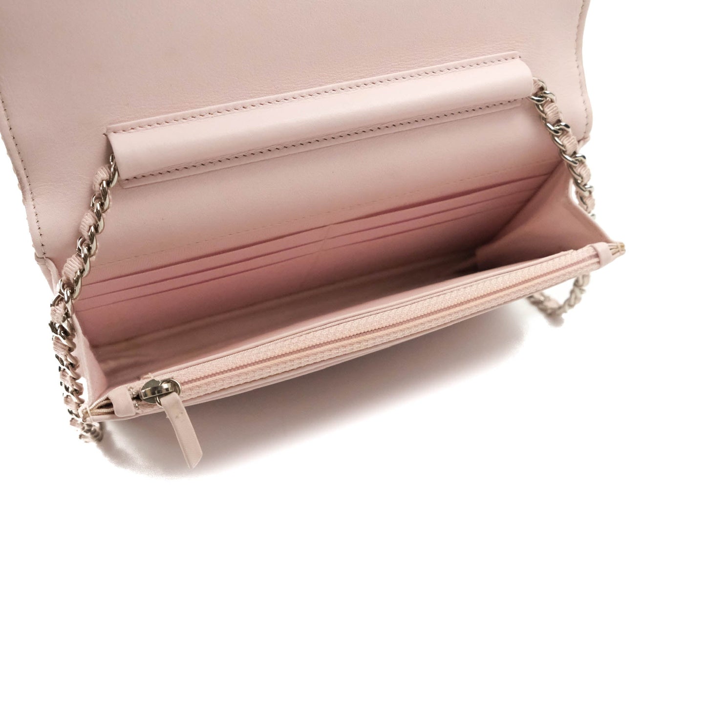 Chanel Deauville Wallet On Chain WOC Pink Canvas Silver Hardware