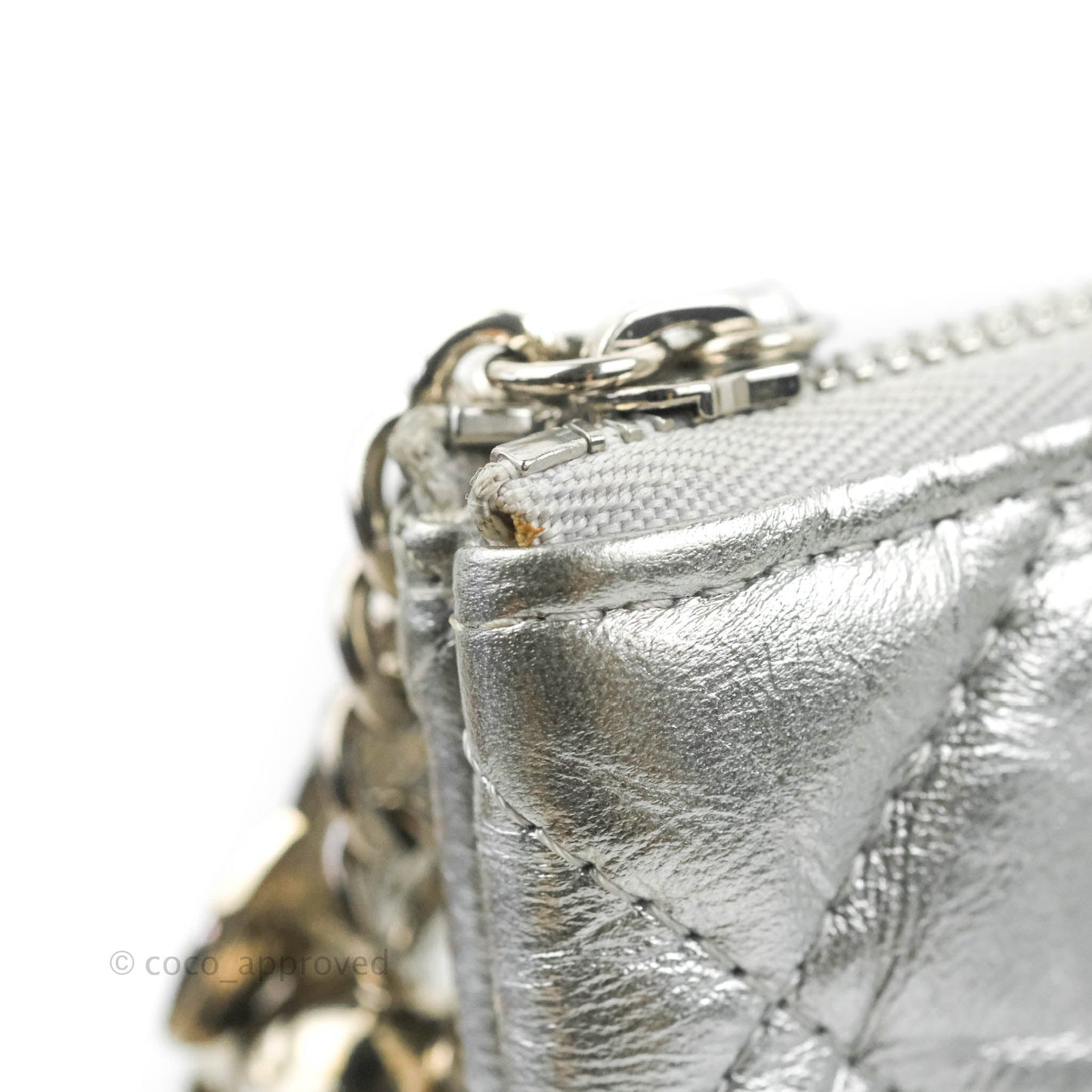 Chanel Caviar Quilted Large Cosmetic Case Metallic Silver  With Charms