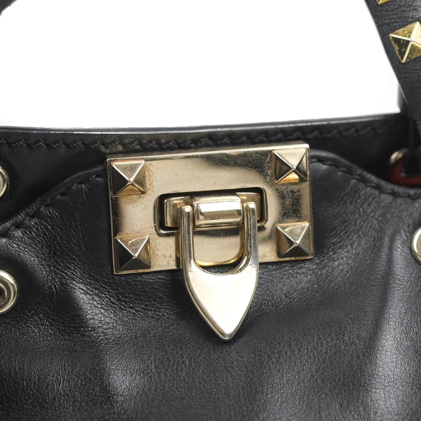 Valentino Garavani Mini Trapeze Rockstud Black Grained Calfskin Gold Hardware