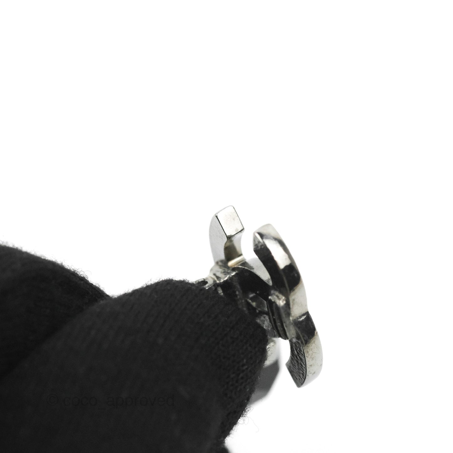 Chanel CC Black Resin Sphere Drop Ear Clip Gun Metal 12V