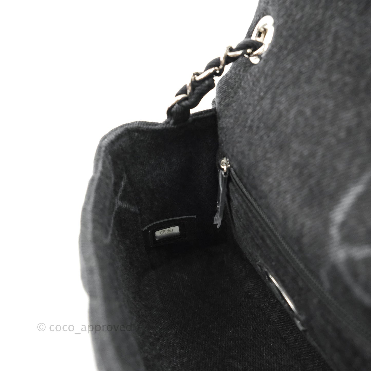 Chanel Quilted Mini Square Black Denim Silver Hardware