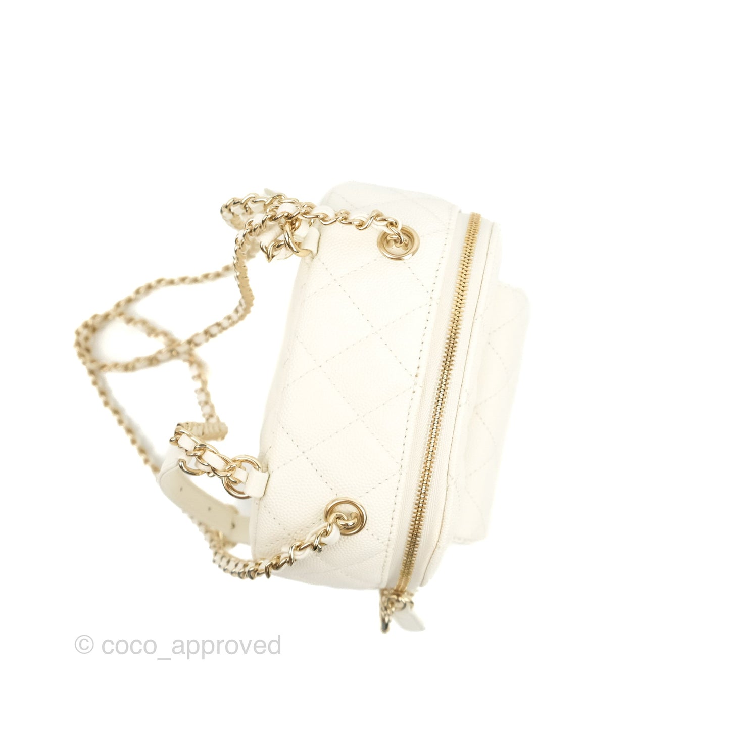 Chanel Quilted Small CC Day Backpack Ivory Caviar Gold Hardware