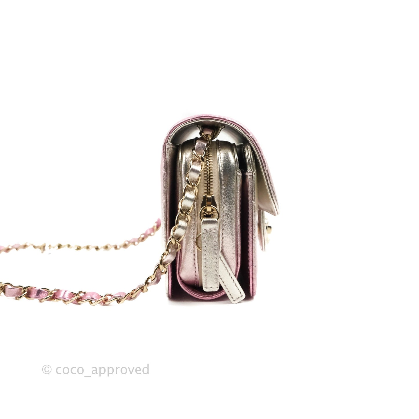 Chanel Quilted Small Like The Wallet Flap Metallic Pink Silver Light Gold Hardware 22C