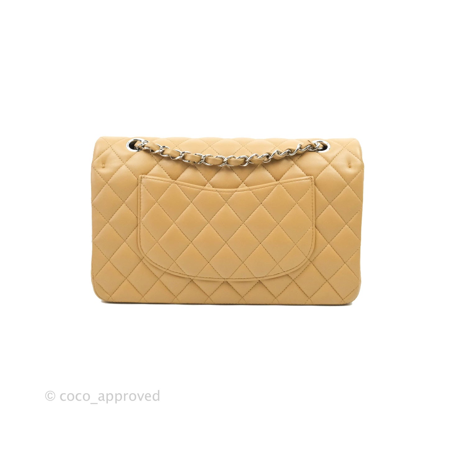 Classic M/L Medium Flap Quilted Dark Beige Lambskin Silver Hardware