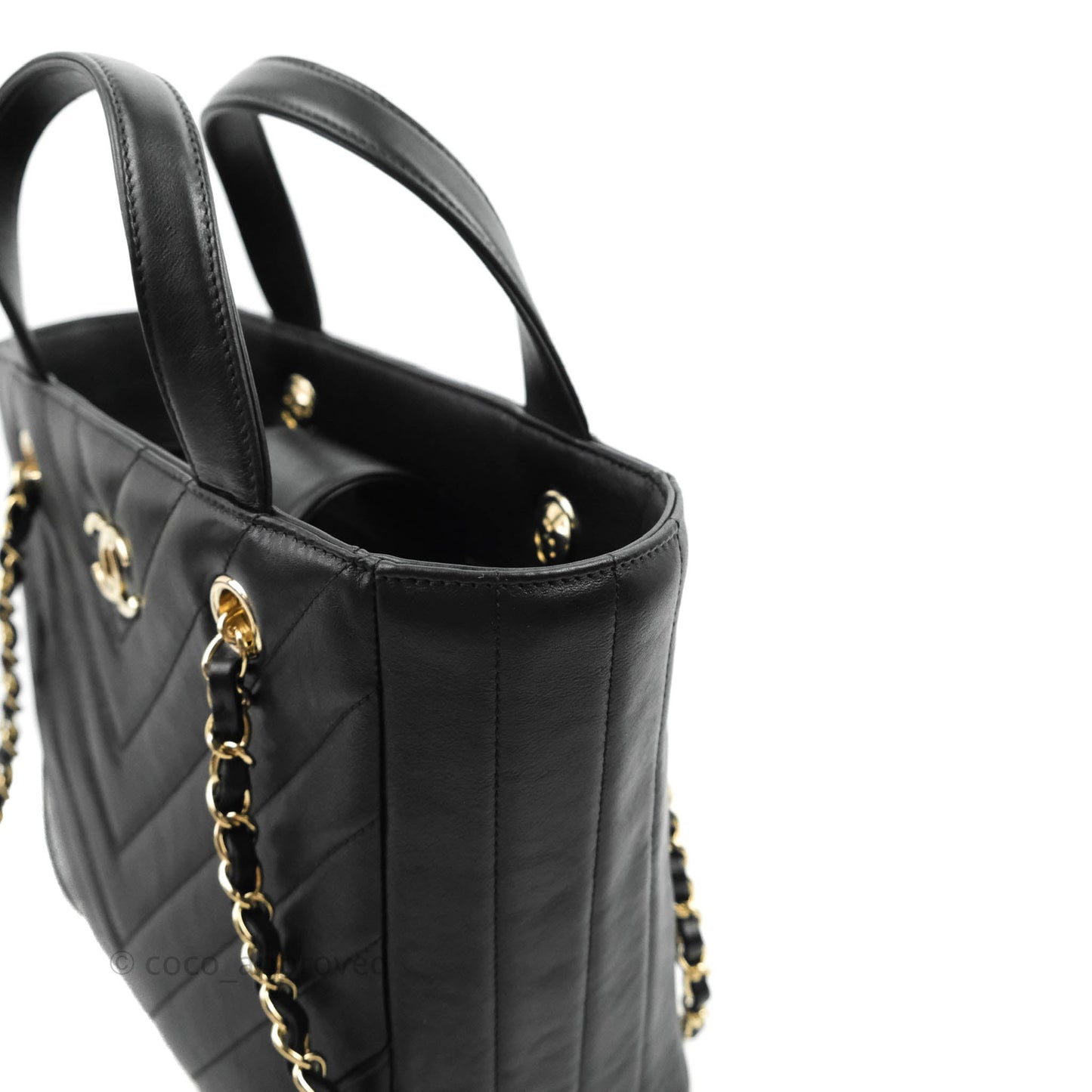 Chanel Small Chevron Tote Bag Black Calfskin Gold Hardware