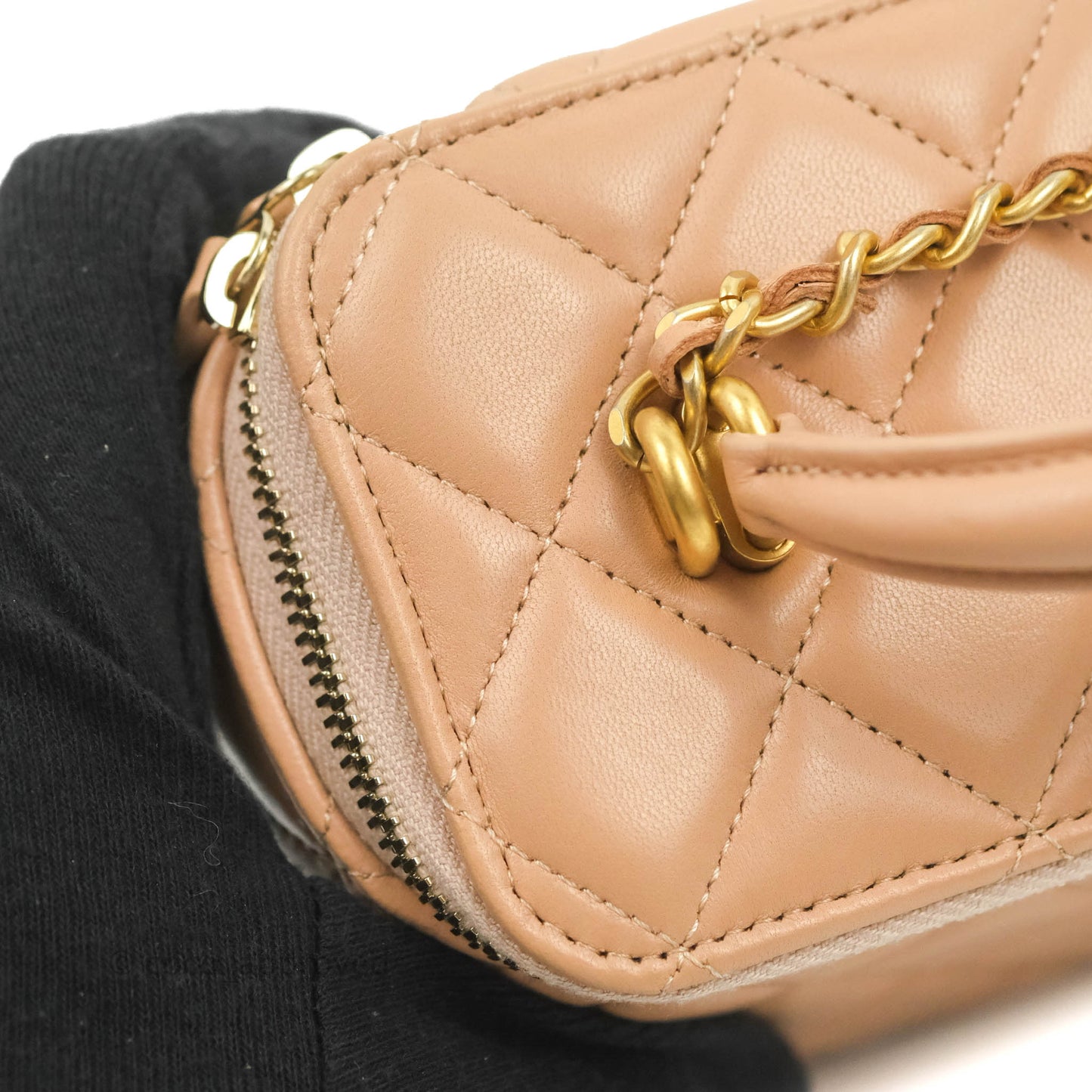 Chanel Vanity Rectangular Top Handle Beige Lambskin Gold Hardware