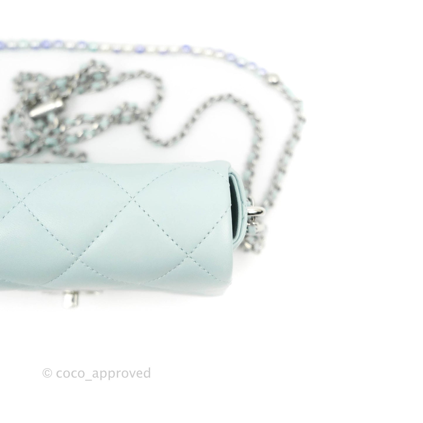 Chanel Quilted My Perfect Mini With Pearl Blue Lambskin Silver Hardware