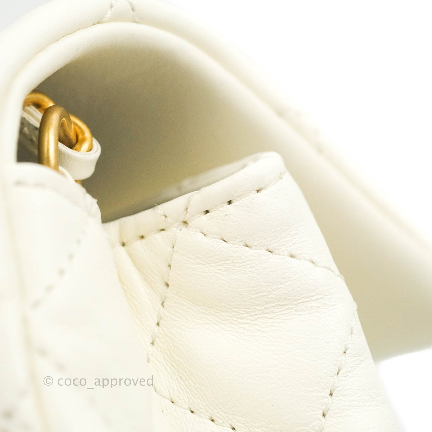 Chanel Mini Rectangular Pearl Crush Quilted White Lambskin Aged Gold Hardware