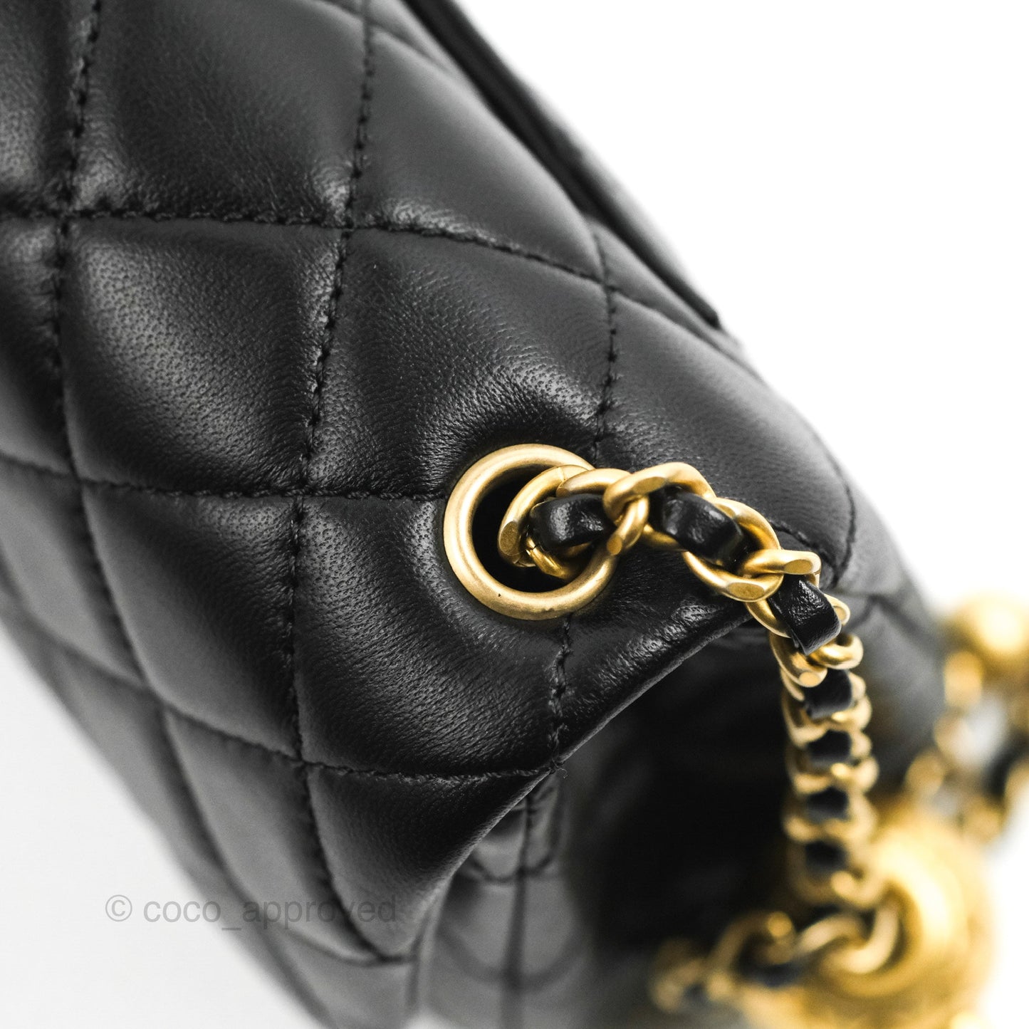 Chanel Mini Rectangular Pearl Crush Quilted Black Lambskin Aged Gold Hardware