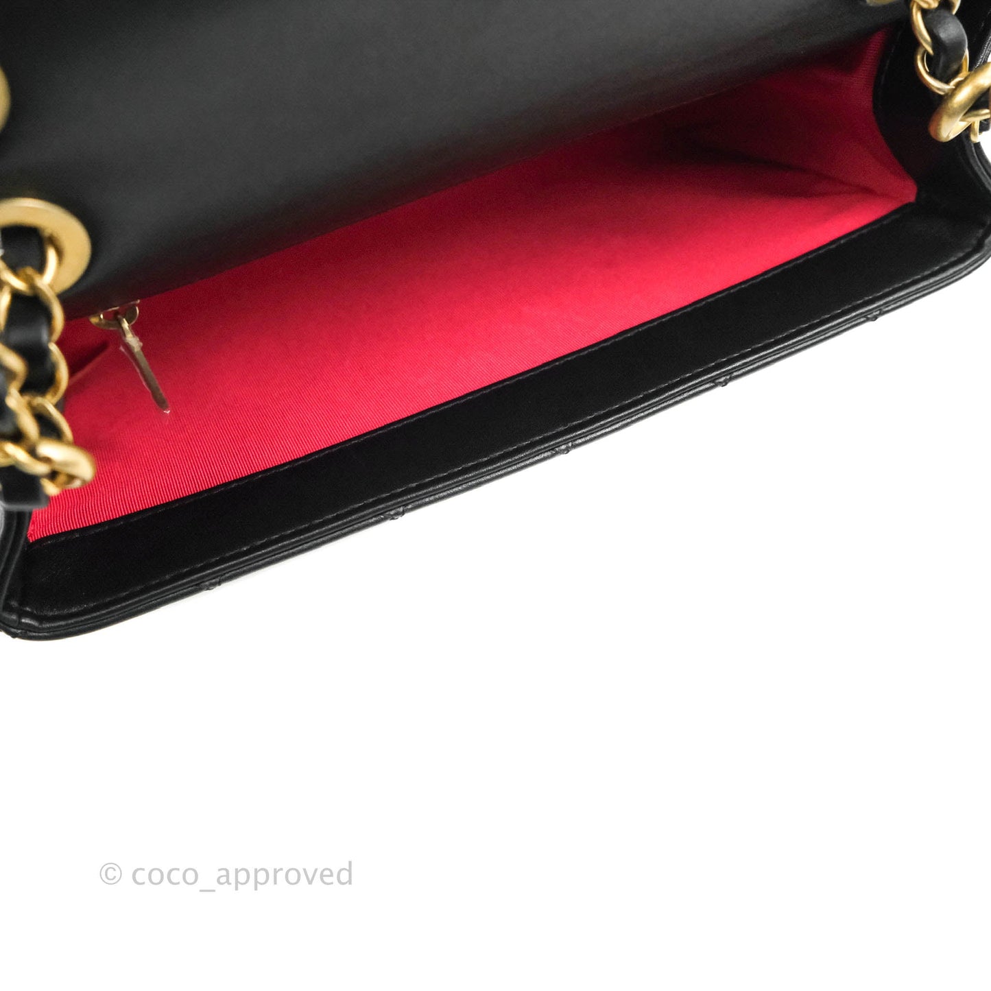 Chanel Logo Enchained Flap Bag Black Calfskin Gold Hardware