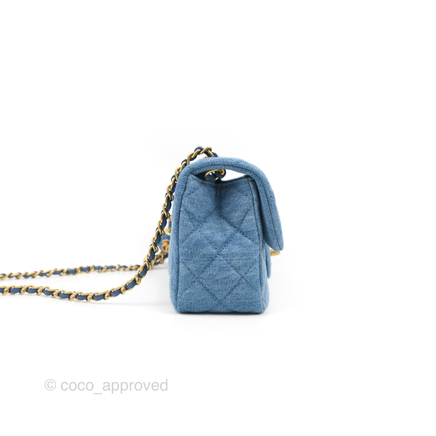 Chanel Mini Rectangular Pearl Crush Quilted Denim Aged Gold Hardware