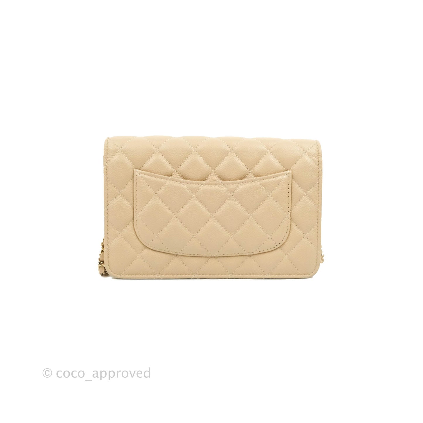 Chanel Quilted Wallet on CC Chain WOC Beige Caviar Gold Hardware