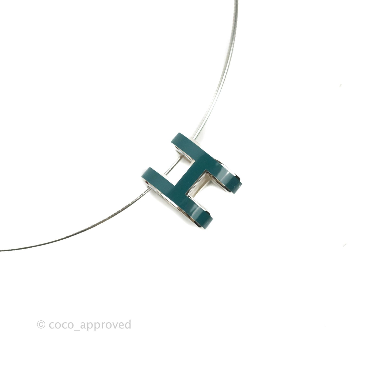 Hermès Pop H Ash Dark Green Pendant Necklace Silver Hardware